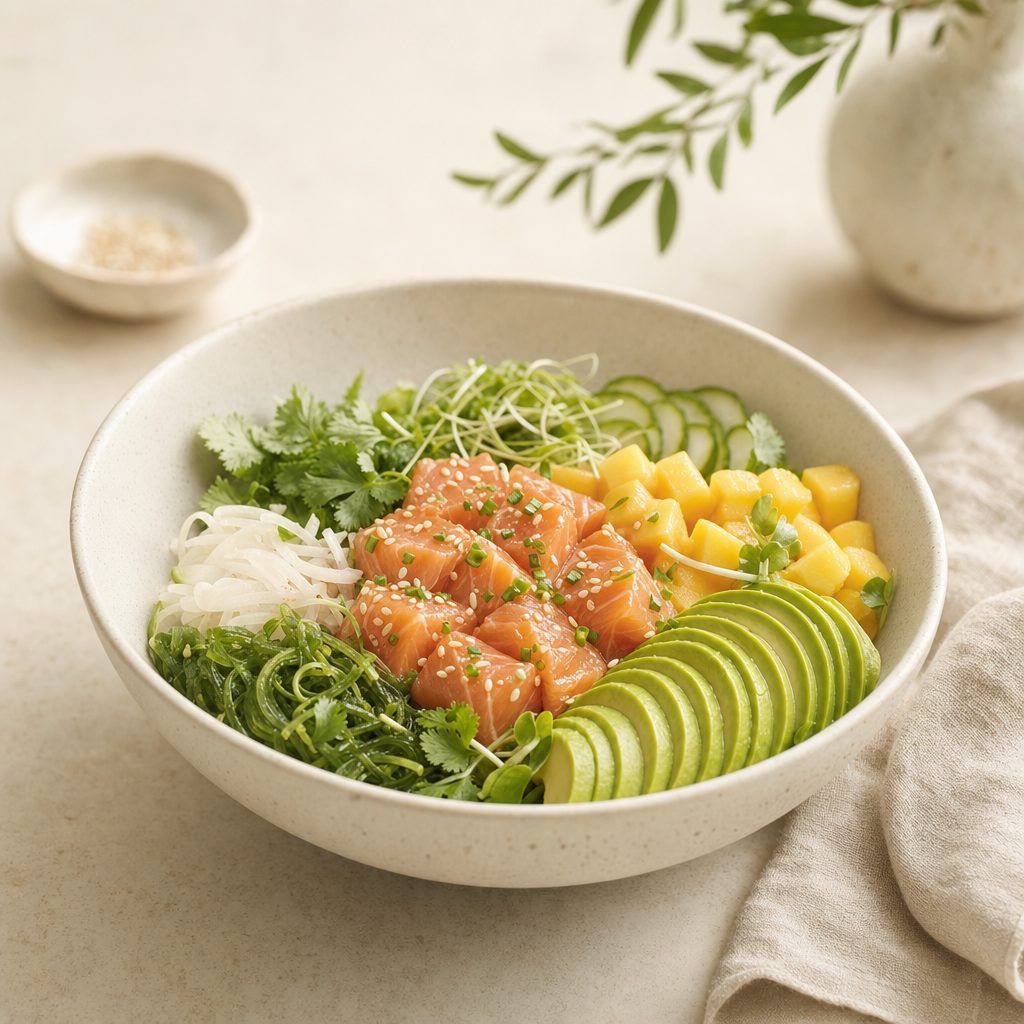 Hawaiian Bowl mit Lachs, Avocado und Mango